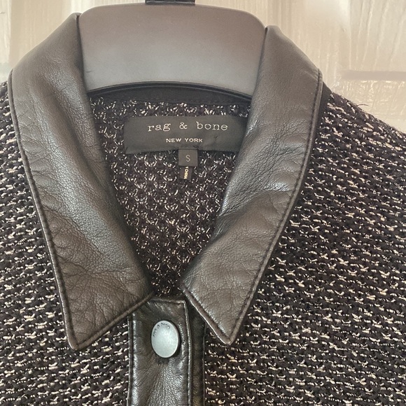 Rag & Bone Tweed Knitted Baseball Varsity Jacket Leather Trim - Picture 4 of 8